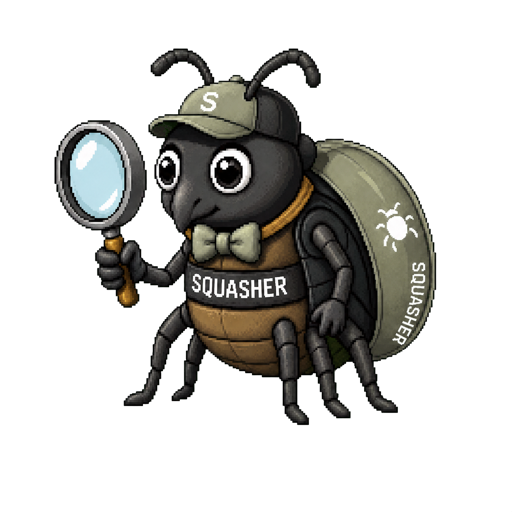 Squasher detective bug — reads the stack trace, finds the offending commit